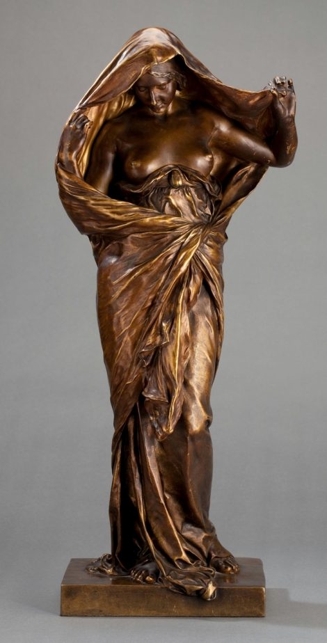 ERNEST BARRIAS (FRENCH, 1841-1905) PATINATED BRONZE FIGURE - NATURE REVEALING HERSELF Paris, France, circa 1900